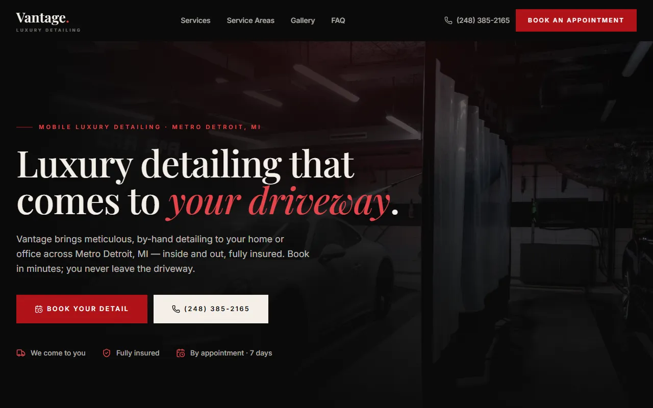 Vantage Luxury Detailing — home page
